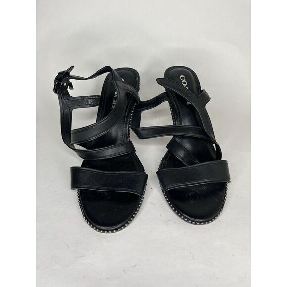 Coach Black Leather Open Toe Ankle Strap Heel Sandals Women Sz 7.5B US/38EU - Picture 2 of 13